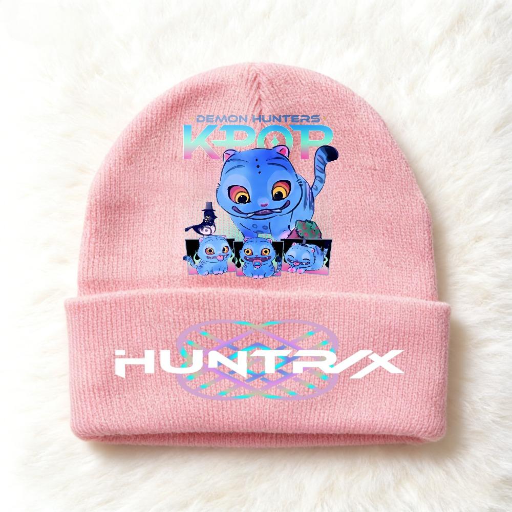 Berretto lavorato a maglia per bambini con stampa Anime Kpop Demon Hunters, Filato di lana, Stagione autunnale, Stagione fredda, Cappello alla moda per bambini, Copricapo, Abbigliamento