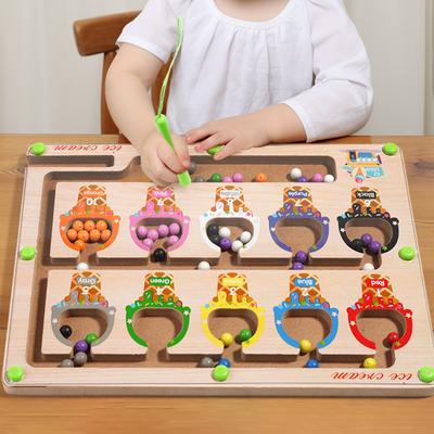 Montessori Magnetische Farbsortierspiele, Labyrinthbrett, Stift- und Perlenspiele mit beweglichen Holzsteuerungen, sensorisches Spielen, Lernspielzeug für Kinder