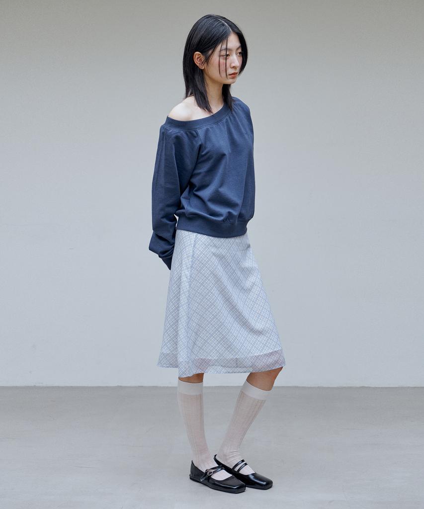 Awi Sheer Check Skirt_Sky Blue