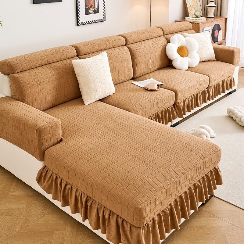 Anti-Dust Skirted Sofa Cushion Cover Stretch Soft Velvet Couch Slipcover L Shape Chaise Lounge Covers Universal Sofa Mattress Backrest-S 1pc