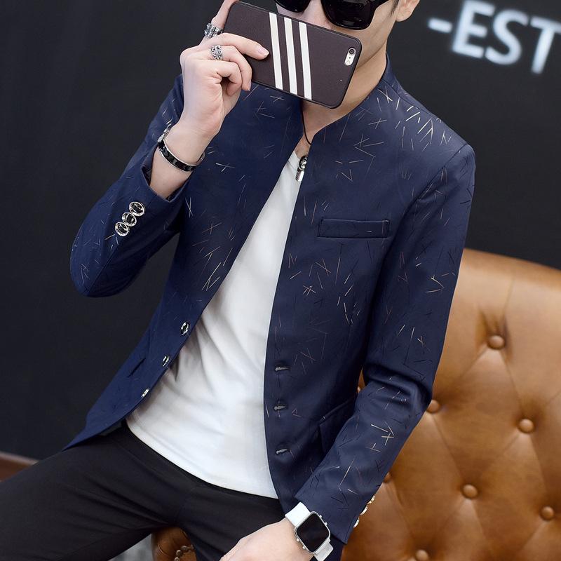 

Мужской облегающий костюм с принтом: Модная куртка с воротником-стойкой для молодежи, доступны большие размеры XL