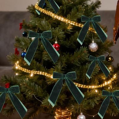 10 Stück Burgunder Samt Fliegen mit Spiralbändern Verstellbare Samtband Schleifen Festlicher Schmuck Weihnachts-Kranz Dekoration
