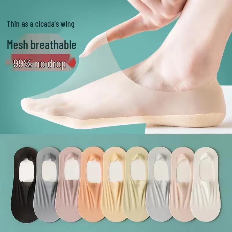 Ice Silk & Cotton Mesh Non-Slip No-Show Women's Socks