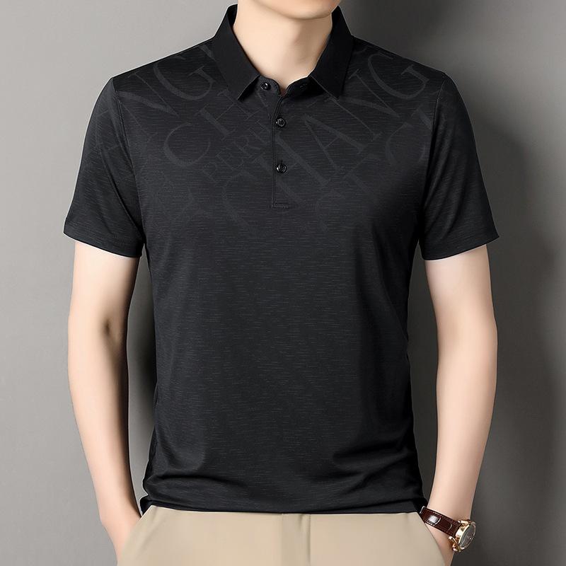 

Summer New Middle-aged Short Sleeved T-shirt with a Light Mature Casual Breathable Printed Letter Collar 4XL чёрный