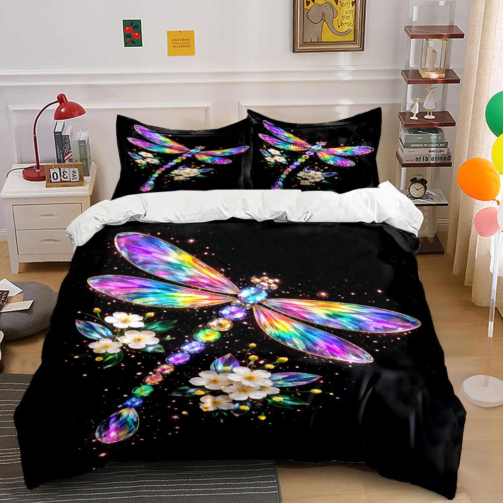 Rainbow Dragonfly Bedding Set Bedding Duvet Cover Set Duvet Cover Pillowcases (1 * Duvet Cover 2 * Pillowcases, without duvet insert)