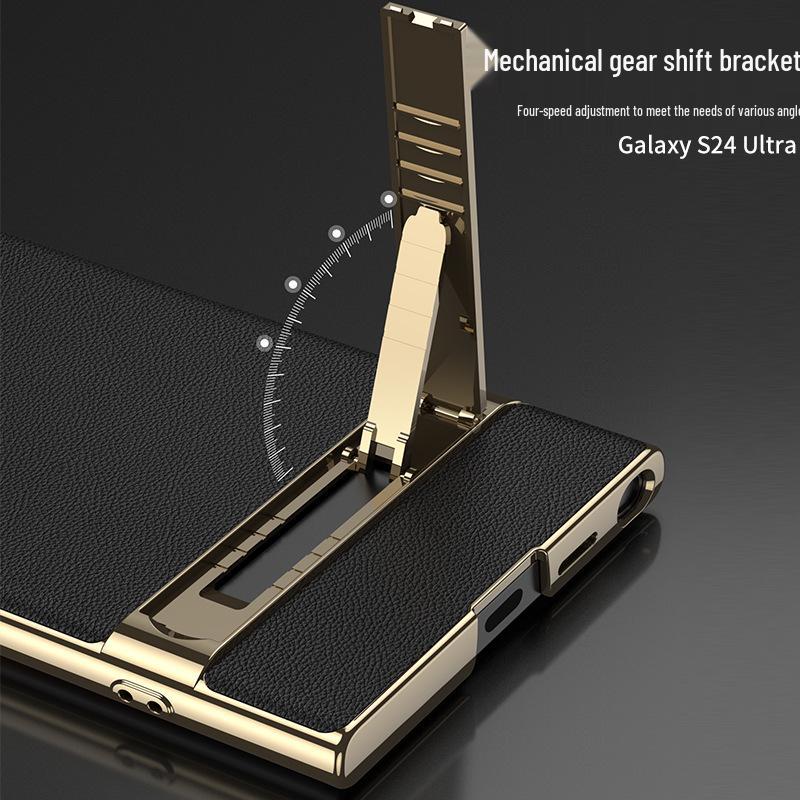 GKK Electroplated Leather Bracket Phone Case for S24 Ultra/S23U - Drop-Proof Precision Cover