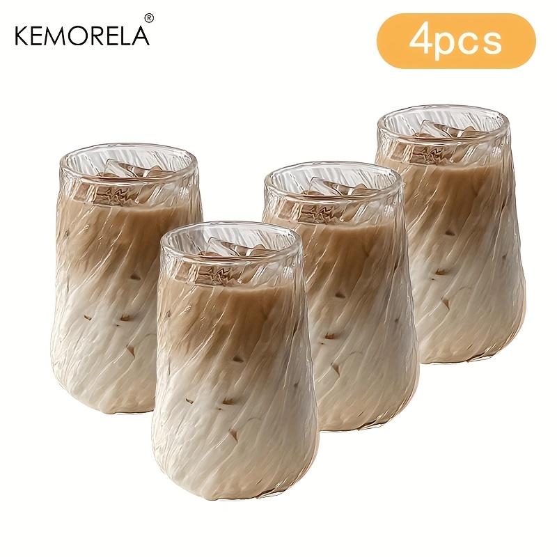 

KEMORELA 4/6Pcs INS Glass Coffee Cup Ice Latte Juice Milk Cup Rotating Stripe Design Suitable for Office Restaurant Water Mugs 301-400ml