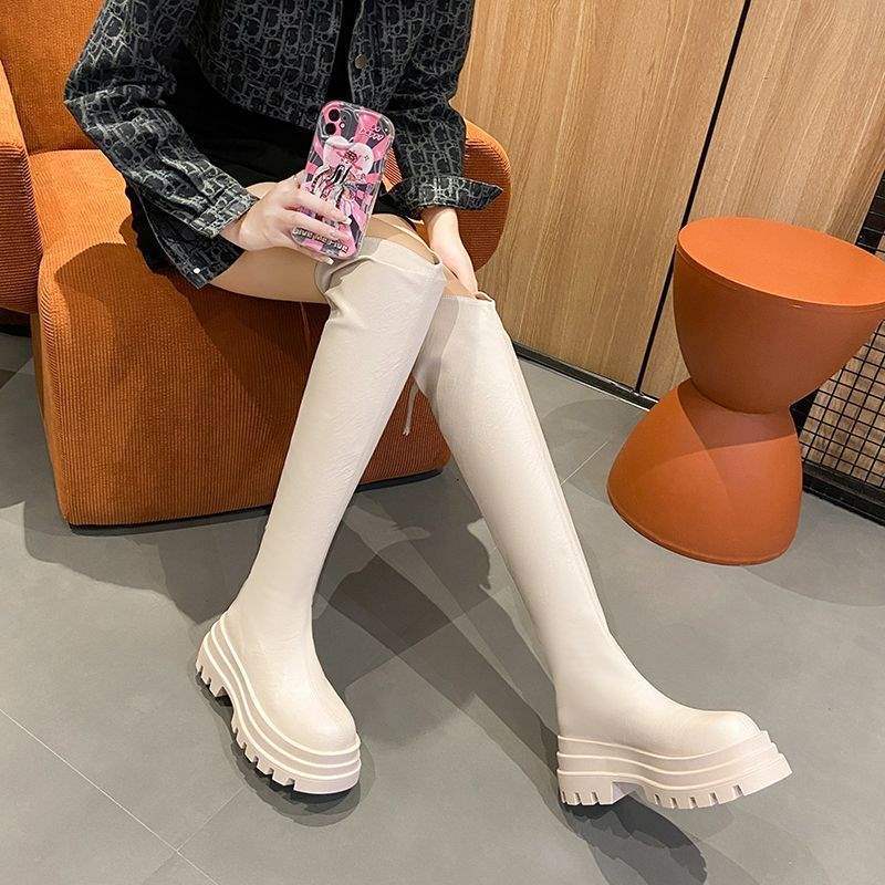 Over-knee Elastic Boots 2025 Autumn New Knight Boots Small Thick Heel Long Tube Shows Height and Thinness Tall Boots