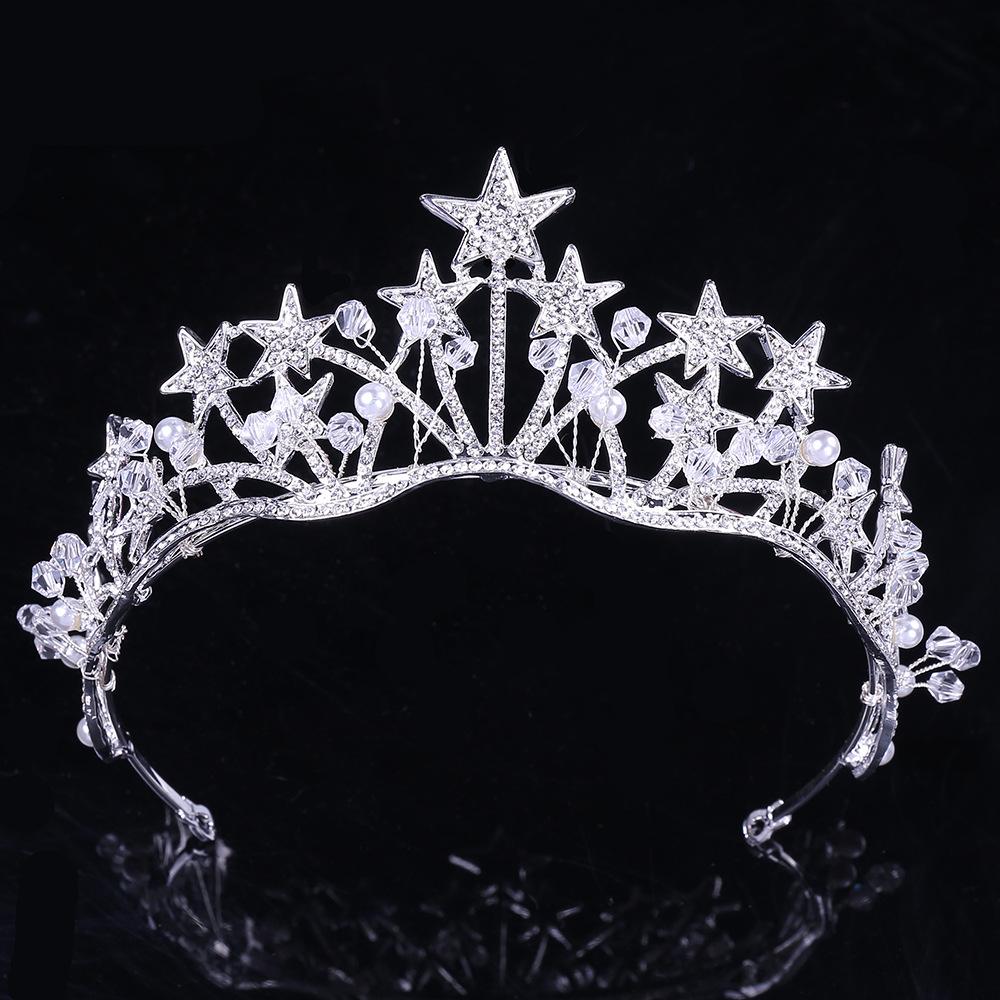 Baroque Gold Color Star Crystal Pearl Wedding Tiaras Bridal Crown For Bride Rhinestone Crowns Headband Jewelry Hair Accessories