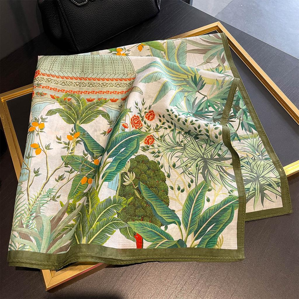 New Retro Silk Cotton Blended Women's Silk Scarf Fashionable Versatile Summer Thin Fashionable Sunscreen Small Square Scarf Scarf
