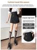 2024 Spring Women's Black High-Waist Irregular Wide-Leg A-Line Skirt Shorts