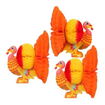 3 Stück Herbst-Thema Papierwaben-Truthahn-Dekorationen Herbsternte Tischmittelstücke für Thanksgiving-Dinner Dekoration
