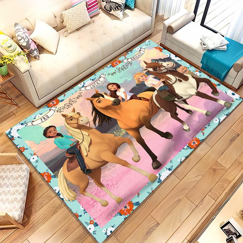 Cartoon Spirit Riding Free Horses Living Room Non-Slip Area Rug Soft Carpet for Bedroom Kids Playroom Sofa,Home Decor Doormat