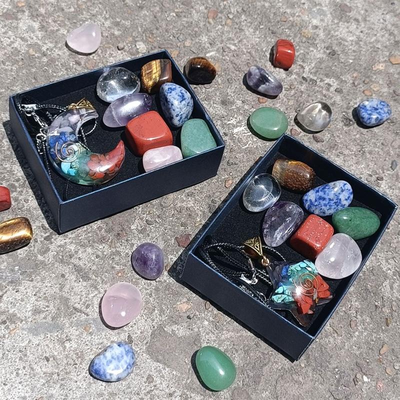 Crystals Healing Stones Set Spiritual Crystal Necklace Natural Energy Reiki Crystal Spiritual Gemstones Pendant Jewelry