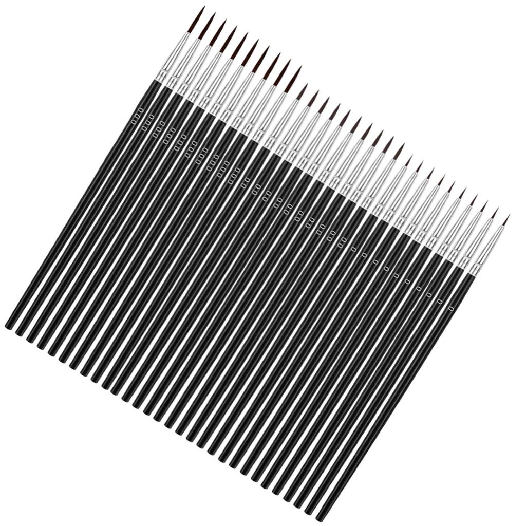 30 kusů Sada malých detailních štětců Dřevěná rukojeť Nylonové štětiny 3 velikosti Miniaturní jemné štětce pro malování obličeje