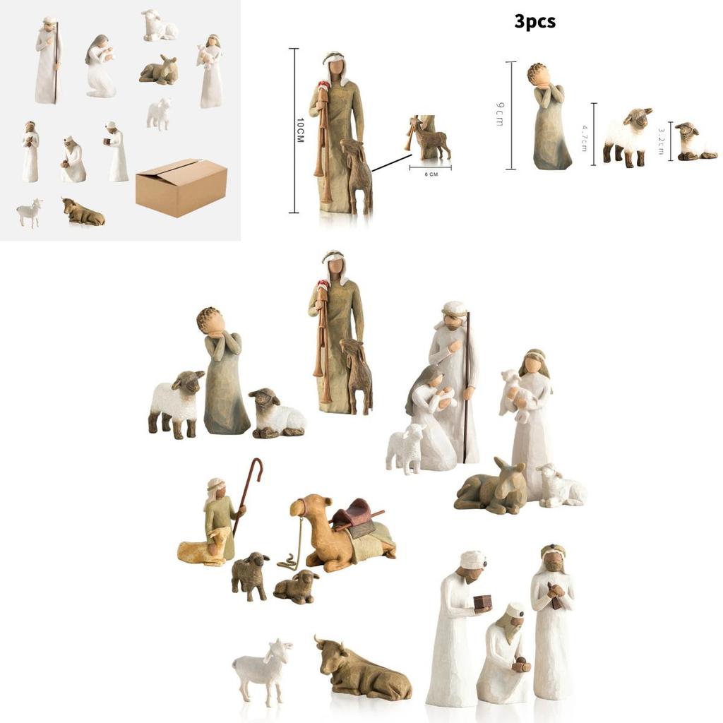 Harzfiguren-Set mit Krippe und Hirten für saisonale Geschenkidee