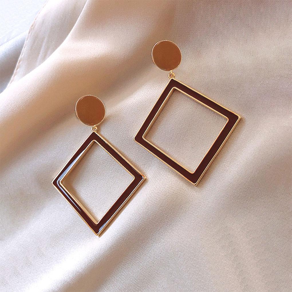 1Pair Dangle Earrings S925 Silver Needle Alloy Square Hollow Eardrop Pendant Baroque Irregular Wedding Jewelry Hong Style