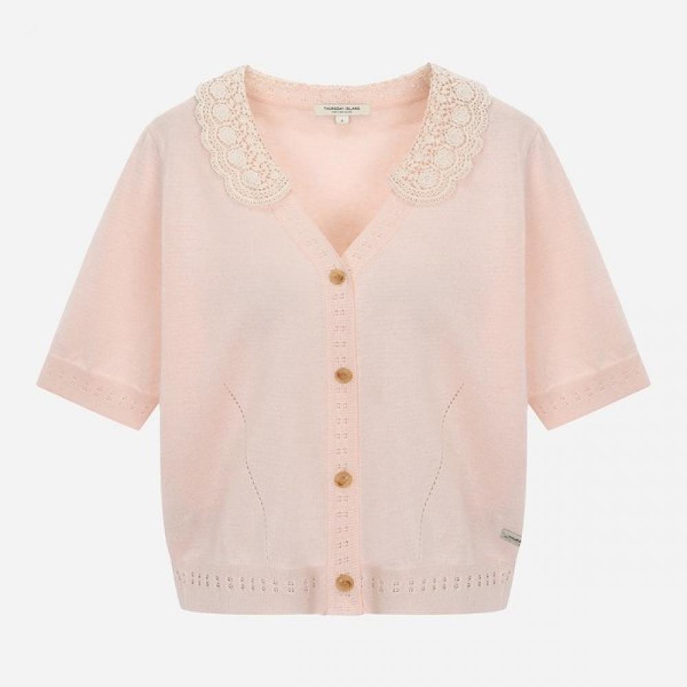 Thursday Island Lace Collar Neck Cardigan T256mcd134w pink (PK)/S