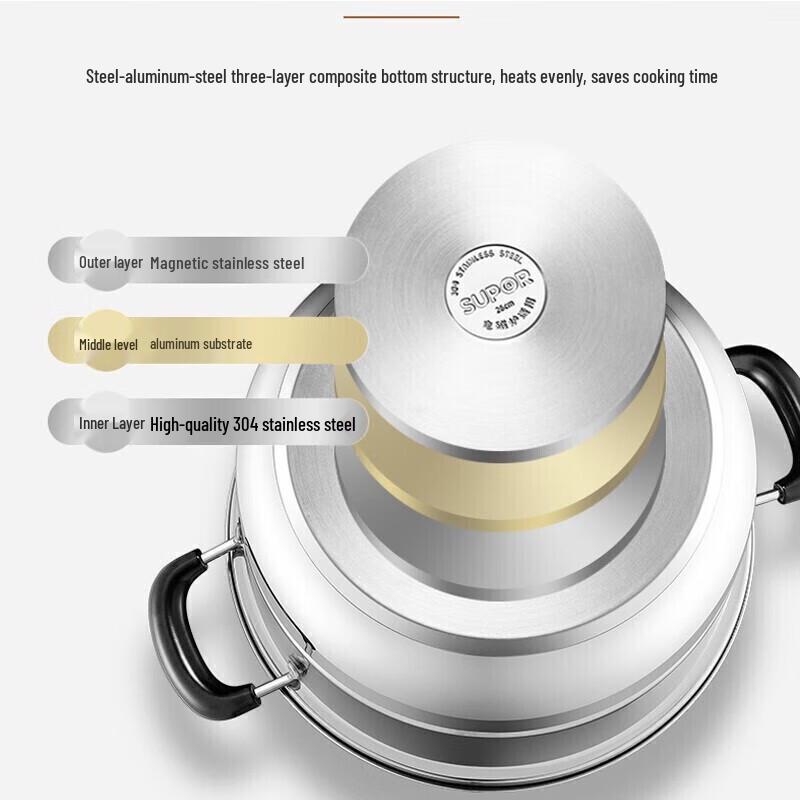 SUPOR 26cm 304 Stainless Steel Double-Layer Steamer Pot
