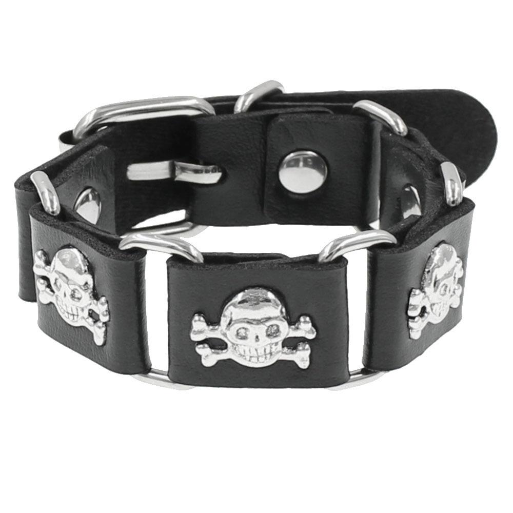 New Harajuku Round Gothic Skeleton Star Skull Punk Rivet Bracelet Retro Couple Bangle PU Leather Bracelet Jewelry Gift