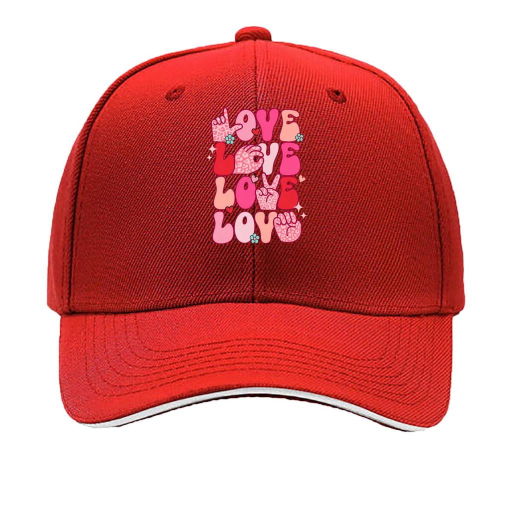 Valentine Day Love ASL Sign Language Pink Hearts Graphic Sandwich Baseball Cap Unisex Women Sun Cap Outdoor Workouts Hat