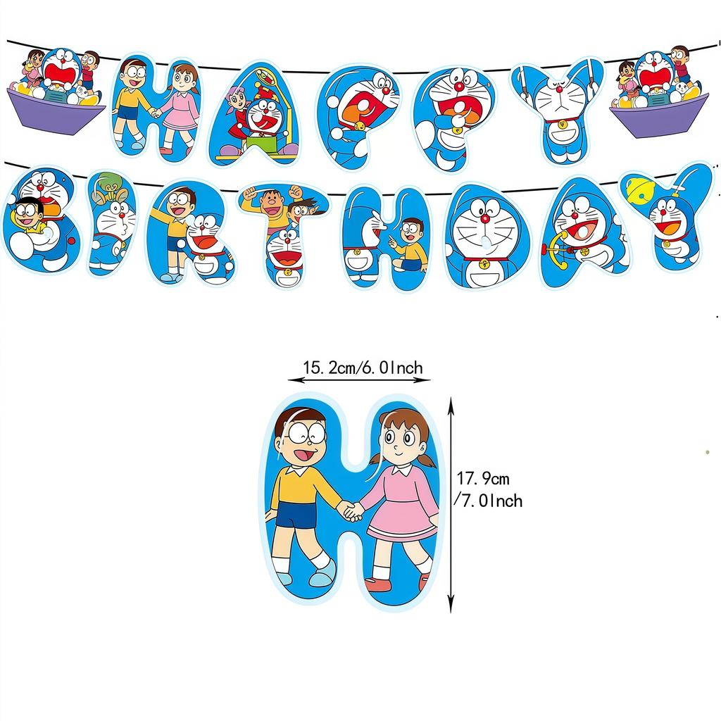 Doraemons Birthday Party Decoration Tableware Plate Cup Balloon Cake Topper Banner Stickers Kids Favor Gift Baby Shower Supplies