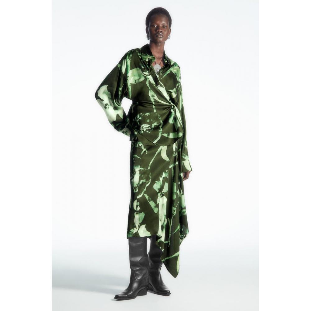 

Асимметричная юбка миди COS Japan с драпировкой greenfloral/32