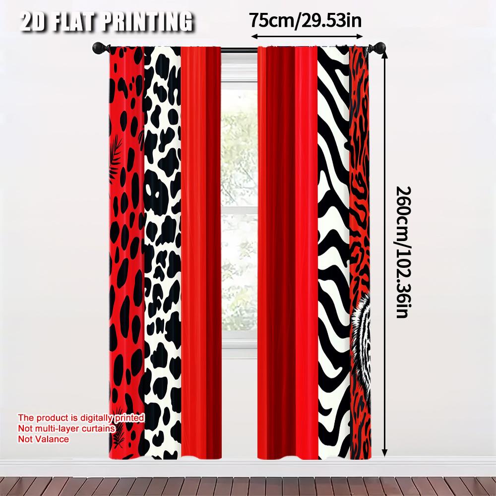 Set Of 2 Curtain Print Red Zebra Leopard Without Rod Outdoor Decorations Ldeal Bedroom Living Room For Great Made Polyester Machine Washable