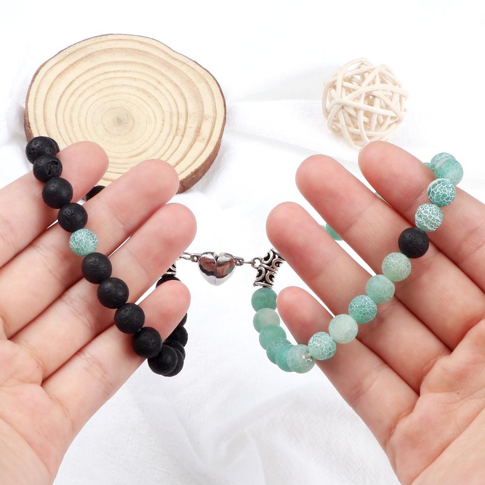 2 stuks/set Hartvormige Magneet Hanger Armband Koppels Liefde Betekenisvol Natuursteen Armbanden Sieraden 8MM Elastische Pulsera Cadeau Nieuw
