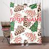 Custom Name Tree Cake Christmas Blanket Frosted Xmas Tree Cookie Pattern Flannel Sofa Throw Blanket