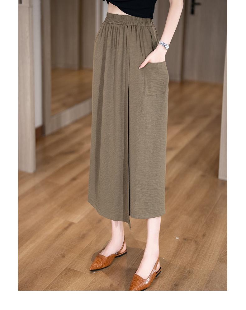 Damskie casualowe spodnie-spódnica z wysokim stanem i szerokimi nogawkami z rozcięciem