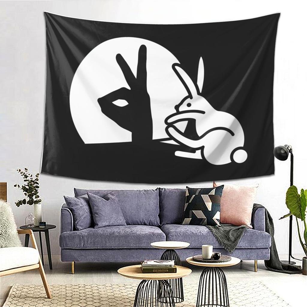 Lustige Kaninchen Hand-Schattenpuppen Humor Pop Art Wandteppich Wandbehang Ästhetische Heimdekoration Wandteppiche für Schlafsaal