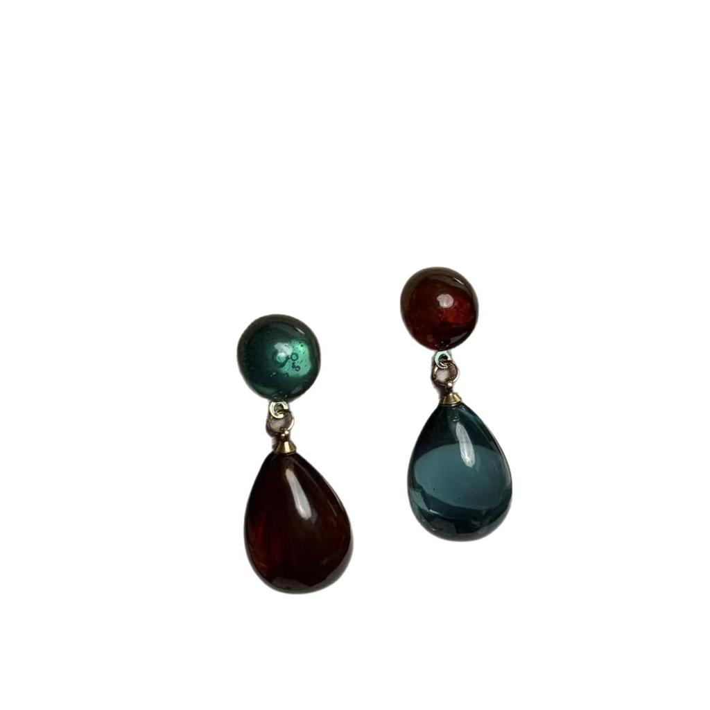 Retro Maillard Contrast Color Water Drop Earrings Light Luxurious High-end Simple Earrings
