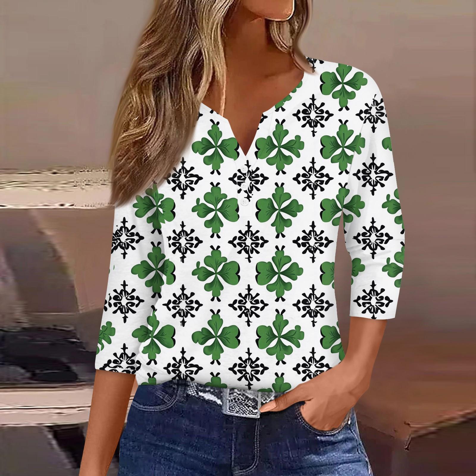 

Женский стильный повседневный круглый вырез рукав три четверти St. Футболка с принтом ко Дню Святого Патрика XL