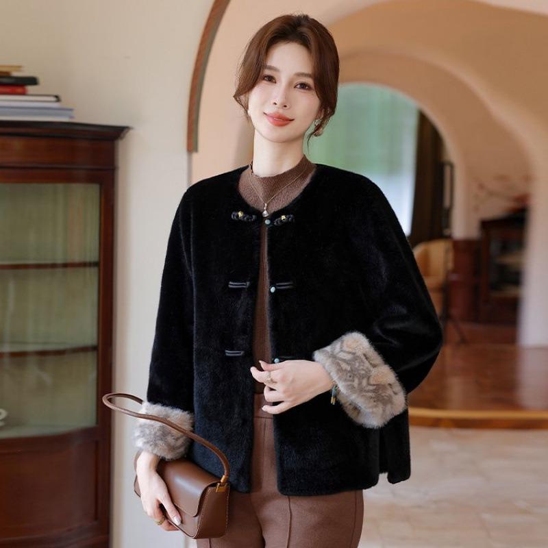 

Buckle-packed fur integrated mink jacket autumn and winter new imitation fur Chinese clothes 5XL [recommended 150-80kg] чорний