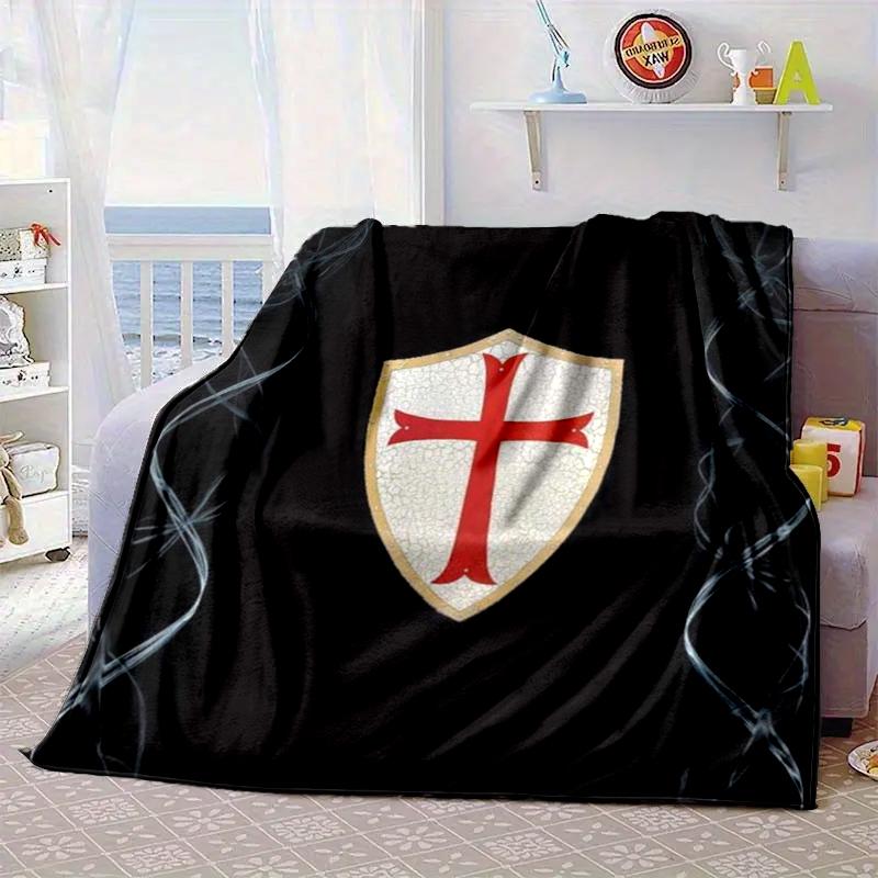 Knights Templar Symbol Blanket Flannel Blanket for Bed, Sofa, Camping, Hiking, Picnic Essentials, Gift for Family Fan Gifts