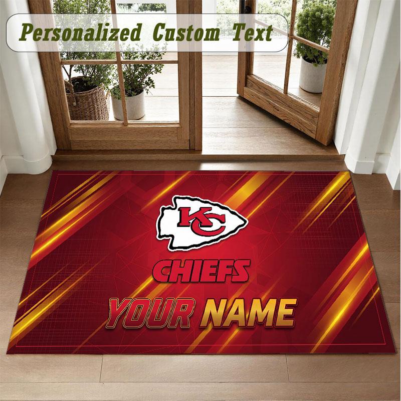 Crystal Velvet Square Rug Custom NameKansas City Chiefs Pattern Non Slip Home Floor Decor Rug