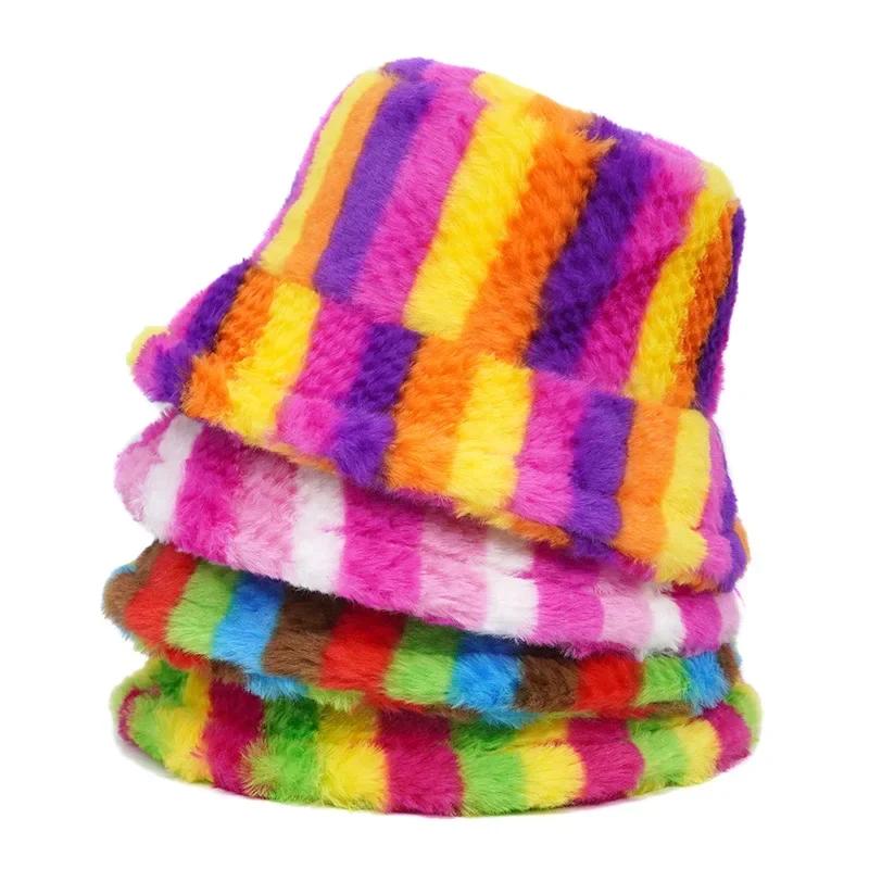 Winter Warm Fur Bucket Caps Women Men Outdoor Keep Warm Fluffy Panama Female Thickened Rabbit Hair Windproof Fisherman Caps