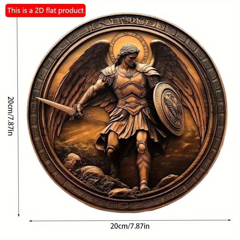 2d Flat 20*20cm, Bohemian Style Wooden Plaque, Archangel Michael Welcome Sign, Wall Art Decor for Home, Kitchen, Garden, Bedroom