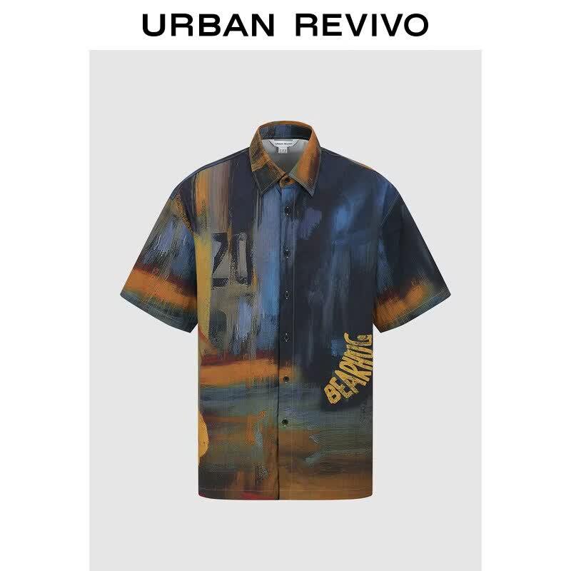 UR2026 Men s Graffiti Short-Sleeve Open-Front Shirt L