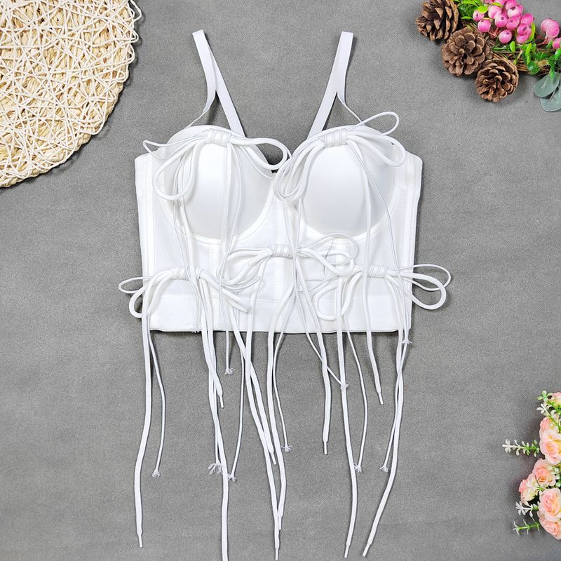 

Банты Шнуровка Рыбья кость Стальное кольцо Футболка Платье Жилет Майка Короткий Кроп-топ Нескользящий Сексуальный Женский Командный Клубный Модный White 38C/85