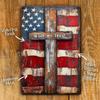In God We Trust" Patriotic American Flag & Cross Aluminum Sign - 8x12in | Vintage Christian Wall Decor for Home, Church, Garage