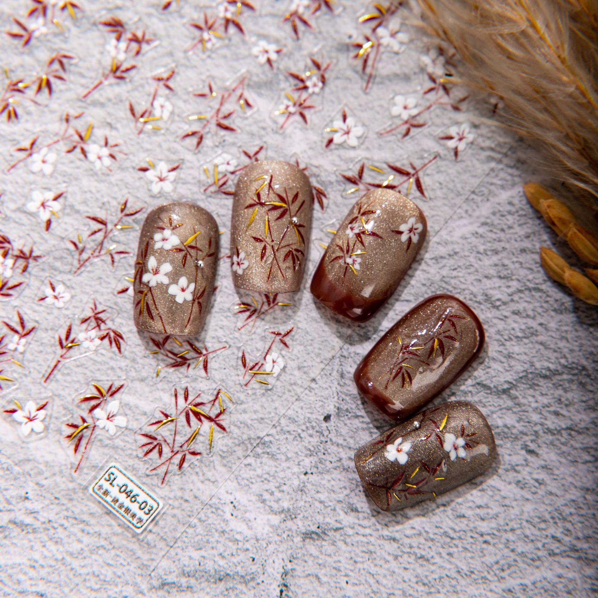 SKY Chinese Style Bamboo Nail Art Stickers: Attract Wealth, Waterproof, Back Adhesive Attract Wealth Gold Bamboo [1 sheet]