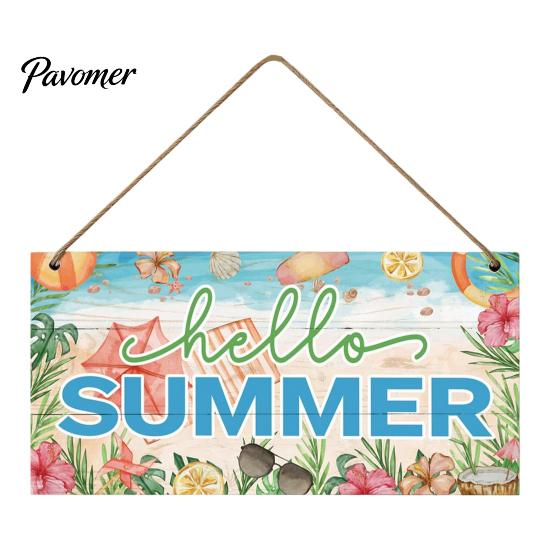 Wall Art for Porch Summer Wooden Hanging Sign, Beach Theme Welcome Sign Front Door Decor with Rope, Colorful Hanger Seasonal Farmhouse House