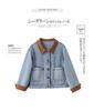 2025 Spring/Fall Retro Color-Block Patchwork Denim Jacket with Turn-Down Collar for Women