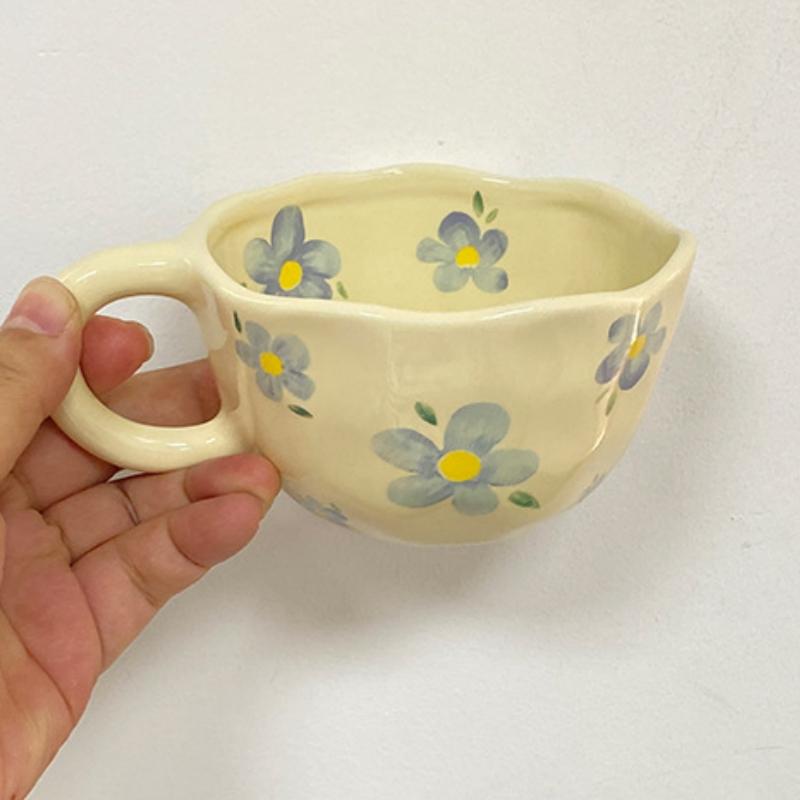 Ceramic Mugs Irregular Flower Coffee Milk Yellow Hand Pinched Cups Cute Korean Style Oat Breakfast Juice Black Tea Kawaii Cup