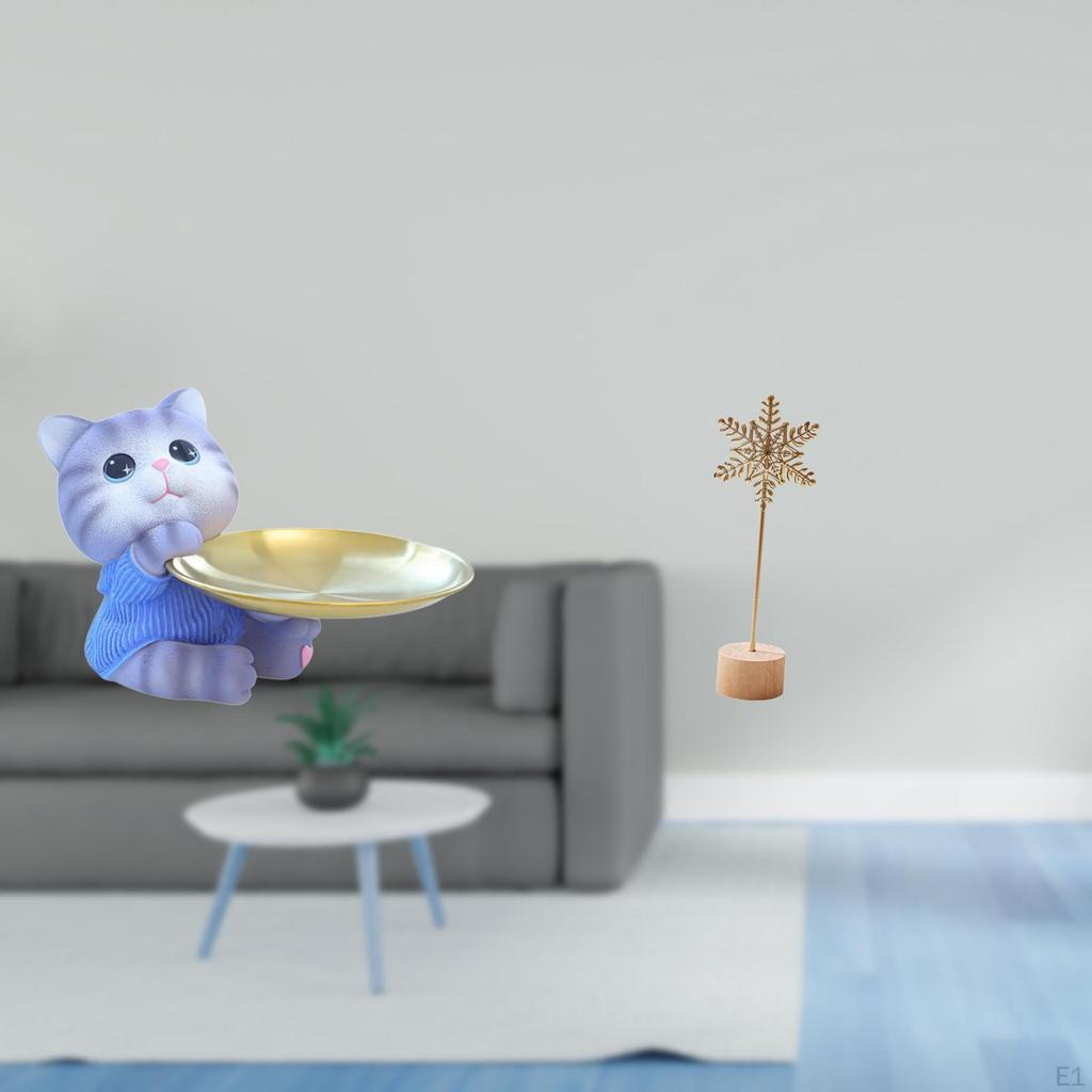 Modern Resin Cat Sculpture Tray Abstract Decor Figurine Creative Metal Bowl for Dining Table Cabinet