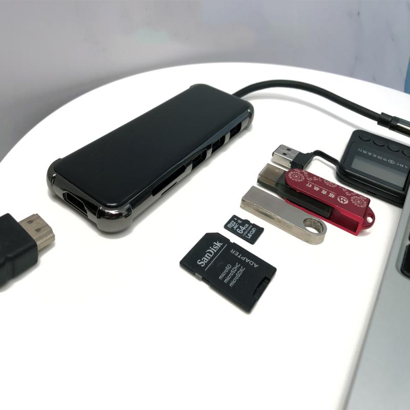 Adaptor pentru stație de andocare cu interfață de tip C de mare viteză 6 în 1, compatibil cu Hdmi, metal tip C la 4K 6 în 1