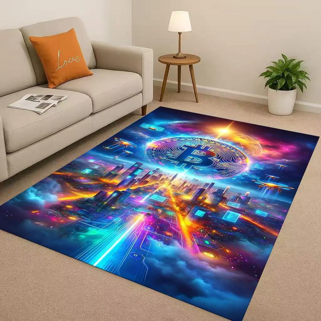 HD Rich BTC Bitcoin Circuit Board Art Cartoon Living Room Non-Slip Area Rug Carpet for Bedroom Playroom Sofa,Home Decor Doormat