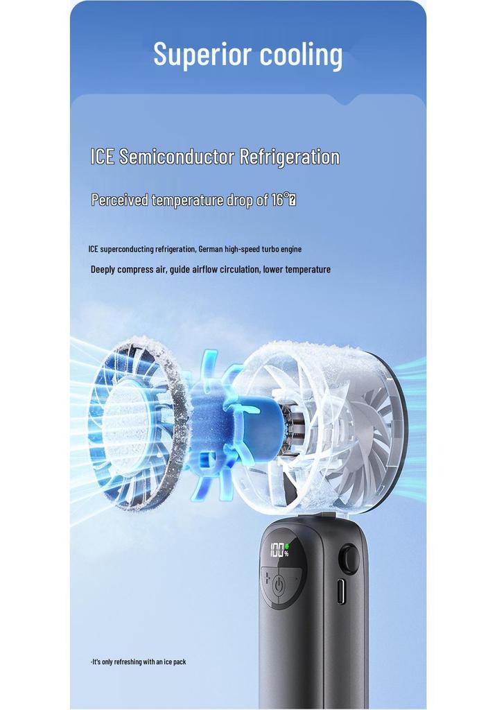 High-Speed Semiconductor Refrigeration Handheld Fan with Foldable Neck Strap and Ice Pack